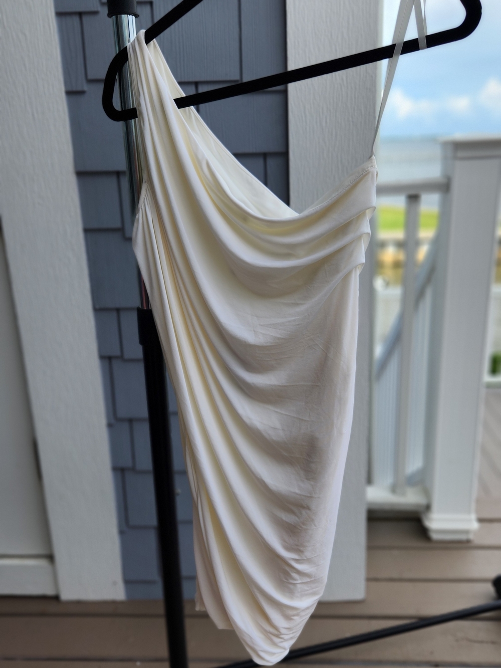 BCBG Cream Draped Mini Dress with Asymmetric Cowl